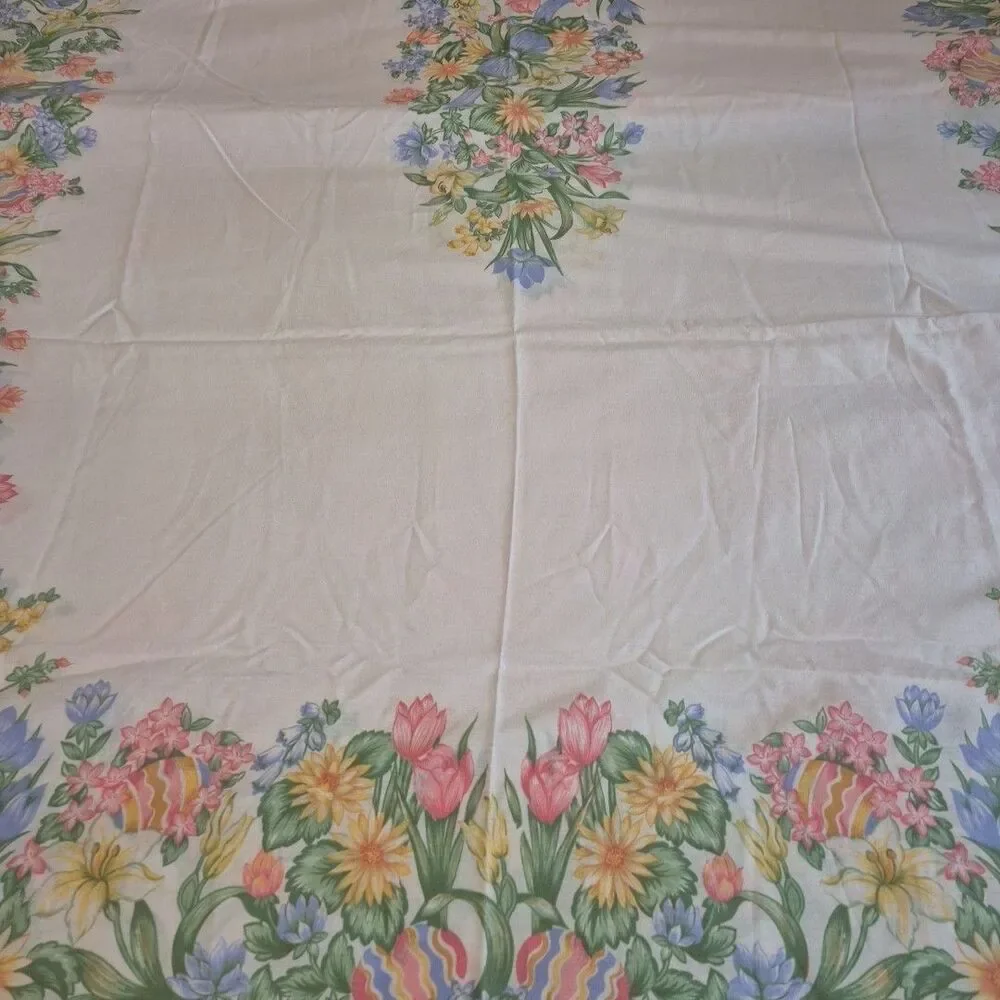 Easter Eggs Spring Floral Long Rectangular Lightweight Cotton Tablecloth 57x103